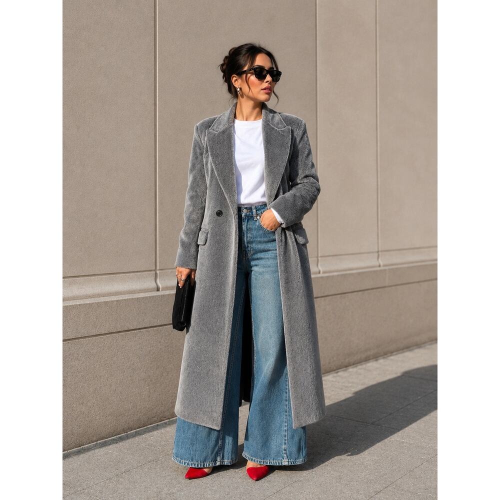 Gray Faux Fur Coat Women Luxury Soft Plush Jacket Elegant Outerwear - Picture 11 of 11